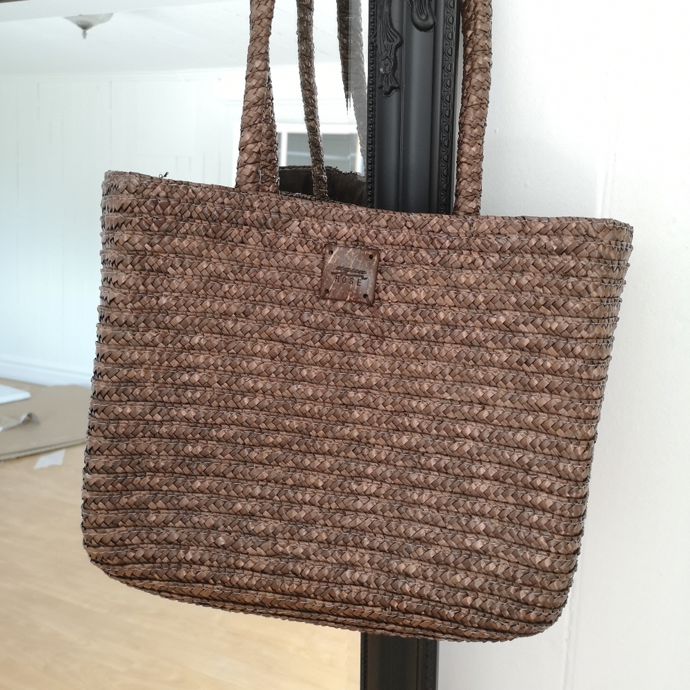Aqua Rose - Straw Beach Tote